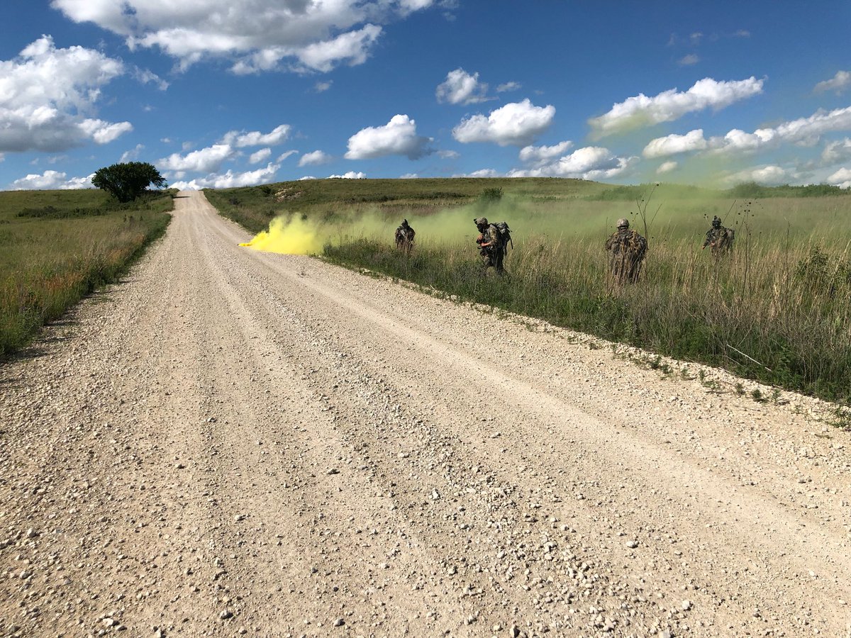 CavSaber06's tweet photo. 2nd PLT C TRP at the end of their final lane.  In these photos they executed an LDA crossing, reacted to IDF, reacted to CBRN attack, &amp; reacted to contact.

C TRP is our dismounted recon Troop.  By our math, they walked around 30 KM in full kit in far less than ideal conditions. https://t.co/QqgexY3PWW