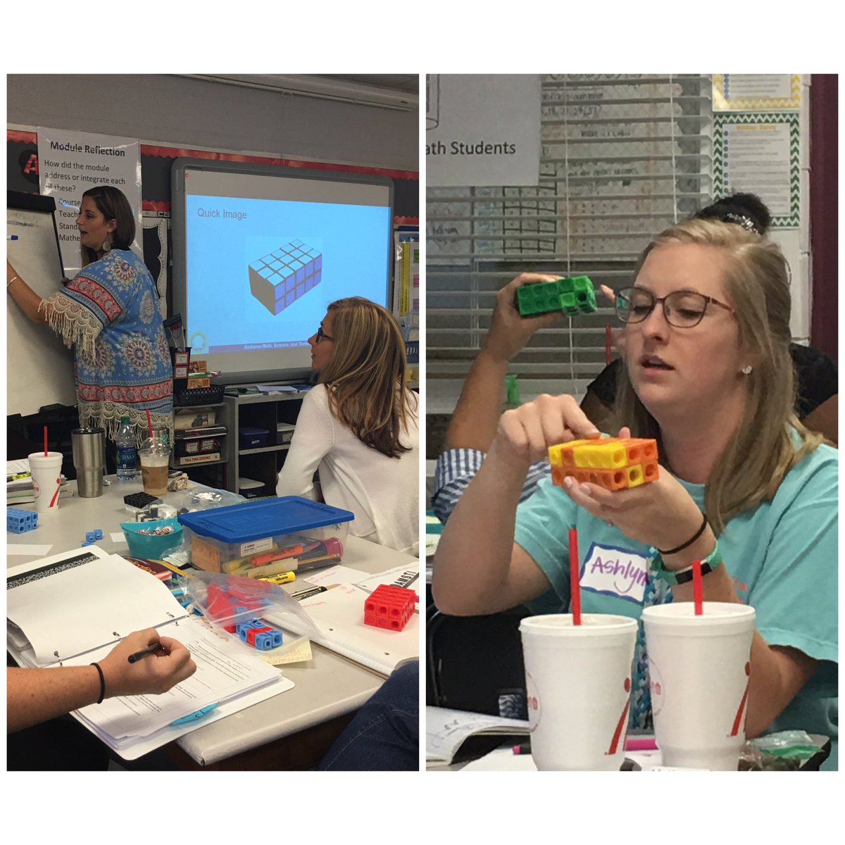 AMSTI_UM's tweet photo. Pine Crest 3-5 teachers exploring the associative property using multi-link cubes!! #AMSTIworks #AMSTITraining2018 #AMSTIMath2.0 https://t.co/sCbvkUSgRS