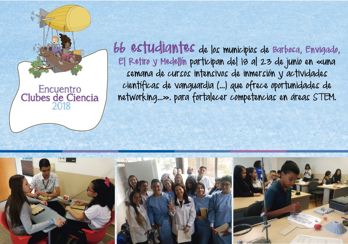 cta_co's tweet photo. Nuestros #NiñosYJóvenesOndas #OndasAntioquia #ConocimientoCTA participan en #ClubesdeCienciaCo en #CdeCEAFIT @EAFIT para fortalecer sus competencias en áreas STEM. @Colciencias @SENAComunica @programaondas https://t.co/esHklT7hZK