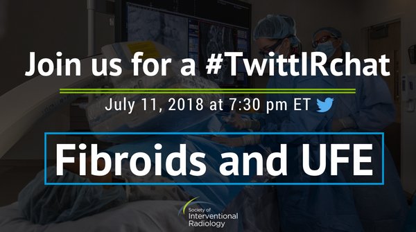 Want to learn more about #fibroids and #UFE as a treatment option? Join us on Wednesday, July 11 at 7:30 p.m. ET for a #TwittIRchat on UFE as a #FibroidFix.