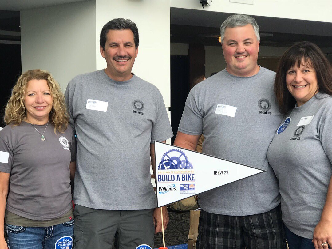 PEB5050's tweet photo. Today is @unitedwaySWPA’s annual #buildabikePGH event! I’m joining forces with local organizations to help kids build their very own bike - how cool is that? #teamwork #buildabikePGH https://t.co/Gq7eyVnYqs