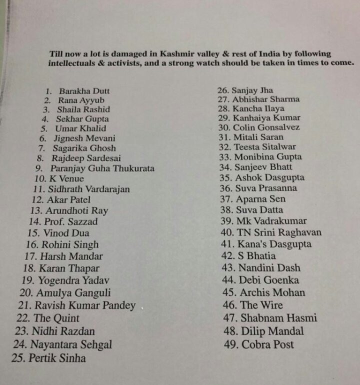 UmarGanie1's tweet photo. .@Shehla_Rashid you are also here in the list. https://t.co/VOaW2NH5Ok