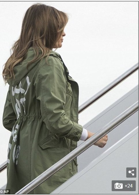 "It's a jacket. There was no hidden message." -- Melania Trump spox

Here's the thing: SOMEONE in that operation should have seen th jacket and though "Hmmm, maybe this is't the best idea."