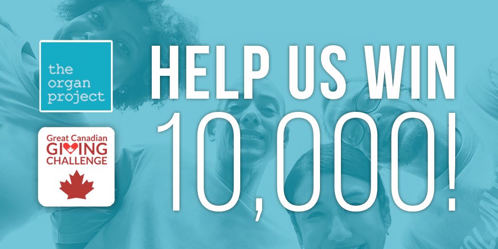 Help us raise money to save lives by ending the organ transplant wait list during the #GreatCanadianGivingChallenge. Every $$ you donate in June to the Organ Project automatically enters us to win $10,000! Help #endthewait and donate today: loom.ly/nibMyYw