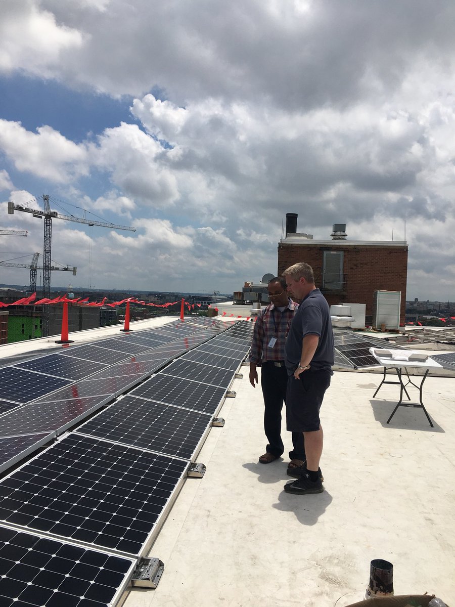 DOEE_DC's tweet photo. Introducing the FIRST @DC_Housing property to go solar! Unveiling the $2.4M #weatherization, #roofrepair and #solar installation at Garfield Terrace. Here’s to #energyefficiency and #SolarforAll! ☀️☀️☀️ #SummerSolstice #SustainableDC #All8Wards #DCValues https://t.co/En2MiLImXl