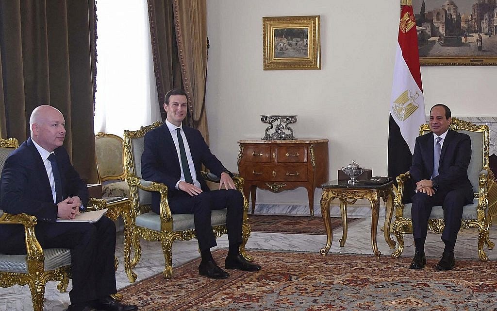 TimesofIsrael's tweet photo. Kushner, Egypt’s Sissi discuss Israel-Palestinian peace process https://t.co/lAKFVHTPP3 https://t.co/yCidHOJ8jS
