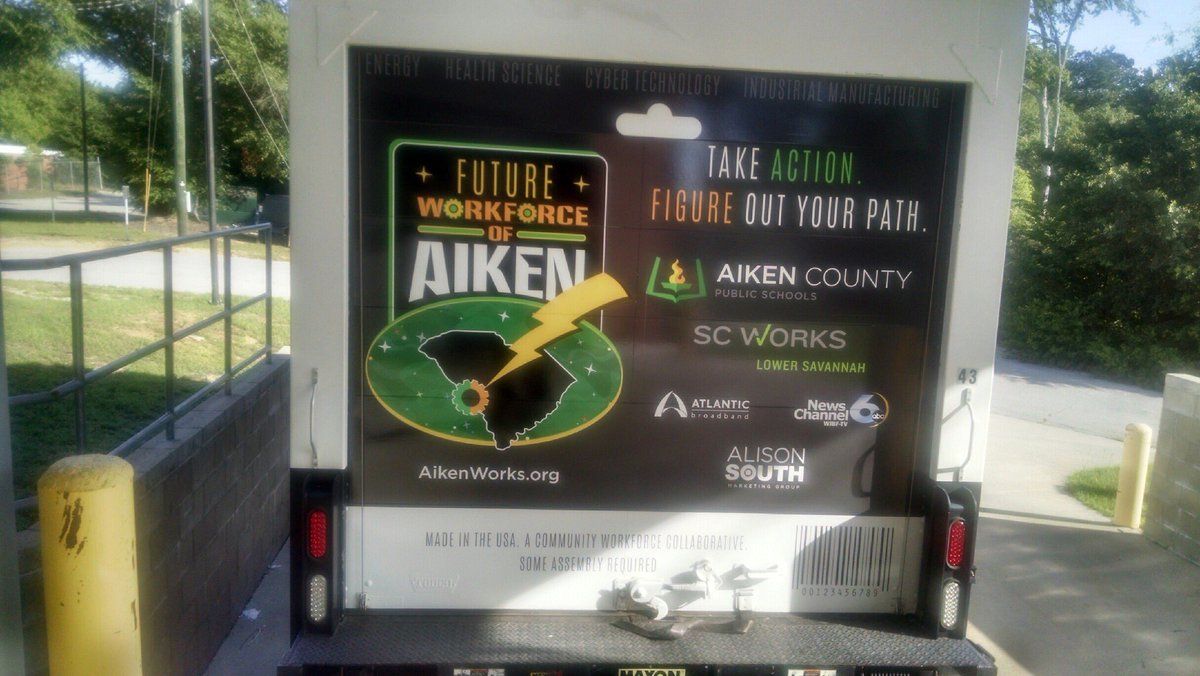 Can’t wait for our freshly wrapped SFS truck to make deliveries to school cafeterias while delivering info about high-demand workforce areas in Aiken County (Energy, Health, Cyber Technology, & Manufacturing). #learningandearning #rollingbillboards