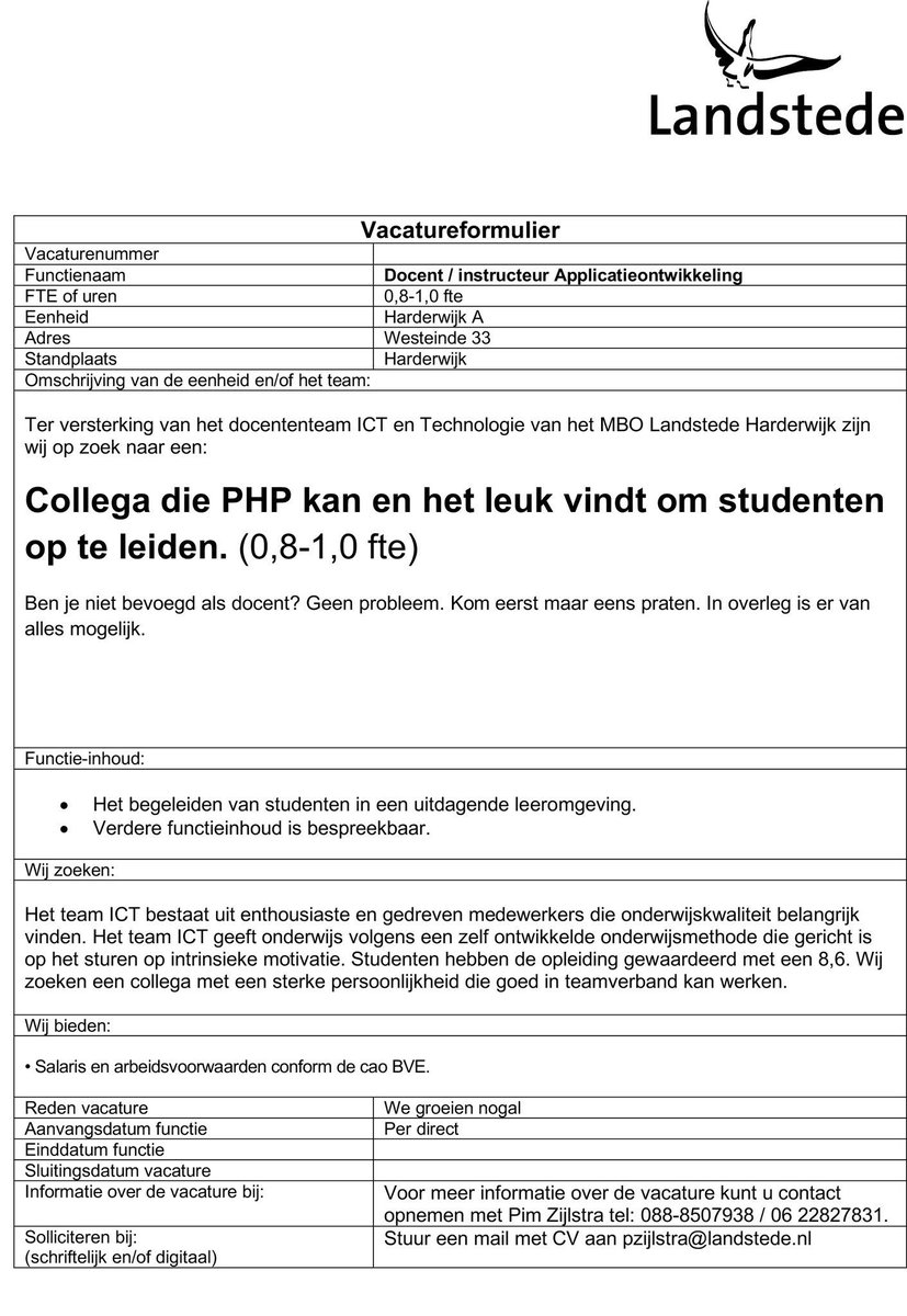 supersnel's tweet photo. Wie komt ons versterken? Wij zoeken een collega die PHP kan en het leuk vindt om studenten op te leiden tot professional. https://t.co/goMacqQXkX