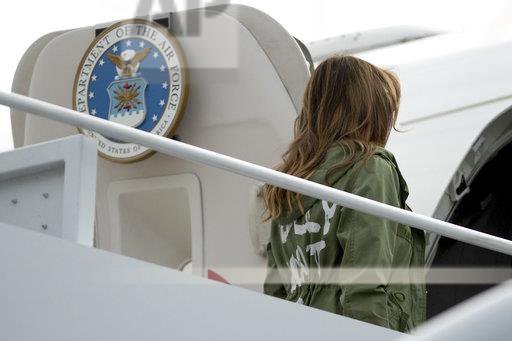 RVAwonk's tweet photo. If you need further confirmation re. the 'I DON'T CARE' jacket: AP Images has the photos of Melania Trump wearing it today. https://t.co/vruEDM3Lyq