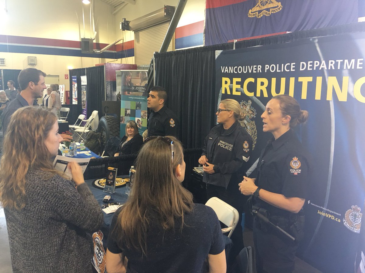 LocalWorkBC's tweet image. All kinds of exhibitors including @VancouverPD at the Black Press #careerfair in #Nanaimo today. We’re at the Military Camp until 4pm - come say HI 👋