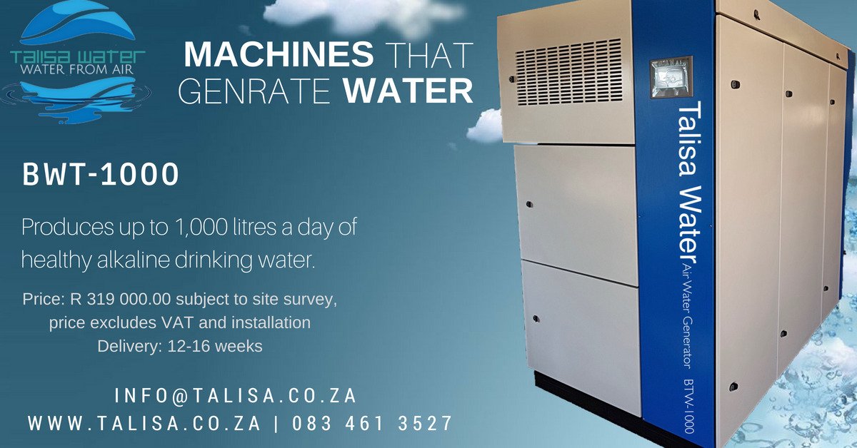 Talisa_Water's tweet photo. Light industrial atmospheric water generator.  Water is Life
Generate water from air for the best quality water available.
Talisa Water https://t.co/W4x8HAKJ4R