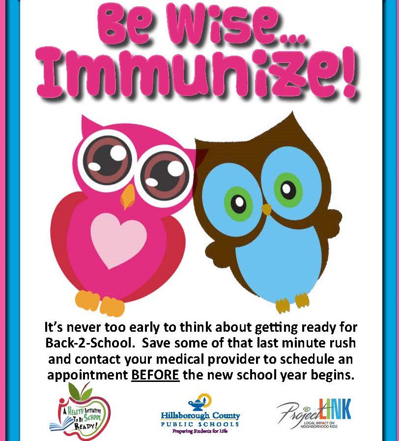 HillsboroughSch's tweet photo. Be Wise...Immunize!  Don't wait until school starts, contact your personal health care provider and #BeWiseImmunize RT Please!
https://t.co/FFH4uxmdl9 https://t.co/58m8cFLfX1