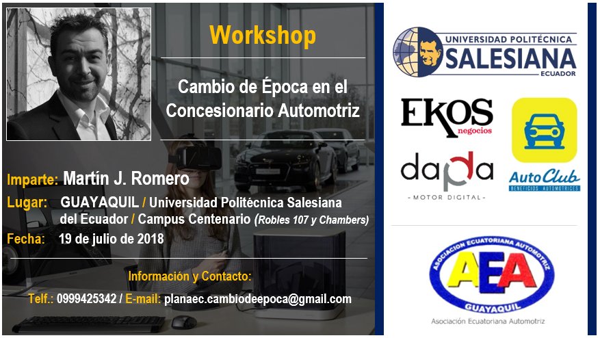 cambiodeepocacv's tweet photo. Todo nuestro equipo listo para el Workshop que impartirá Martín J. Romero el 19 de julio en 🇪🇨 #Ecuador 🇪🇨, en el Campus Centenario de la Universidad Politécnica Salesiana. #Automoción #Automotriz #Concesionarios #ConcesionarioDigital #Autos https://t.co/WibCWvaxTH