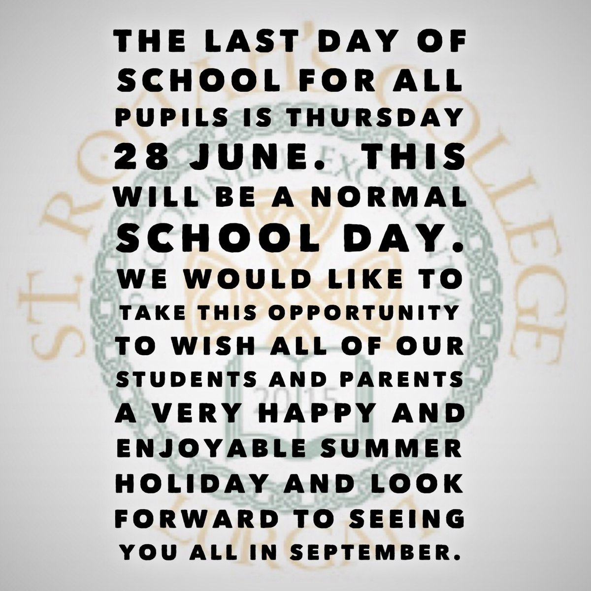 StRonans1's tweet photo. Last day of term: https://t.co/nscuZrsAuy