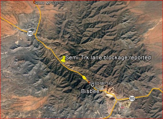 CCFirenIncident's tweet image. 1251: #AzDPS reports of a #SemiTrk w/ #MechanicalProblems blocking traffic in the area of ~MP337 #SR80 W of #Bisbee. #StayAlert #SlowDown #MoveOver #ADOT #CCSO
