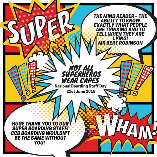As part of #NationalBoardingWeek we asked our boarders to come up with superhero names/powers for Boarding staff based on their (perceived!) personalities and things they are (in)famous for when they are on duty! Happy ‘National Boarding Staff Day’ <a href="/BSAboarding/">BSA Boarding</a> #iloveboarding