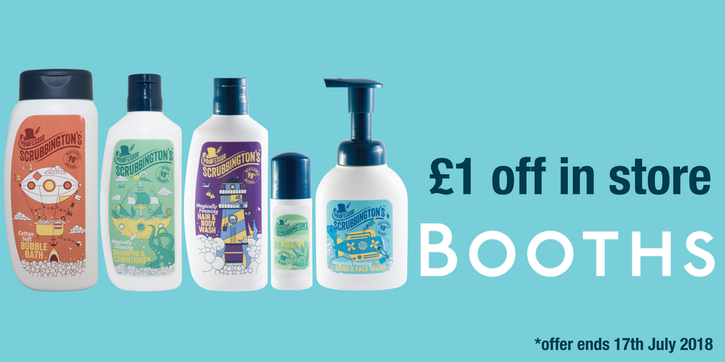 Scrubbingtons's tweet photo. Head to @BoothsCountry to get £1 off your favourite Professor Scrubbington's products. Offer in store & ends 17th July 2018. #ScrubYourself #kidstoiletries https://t.co/PnhBCuaFM4