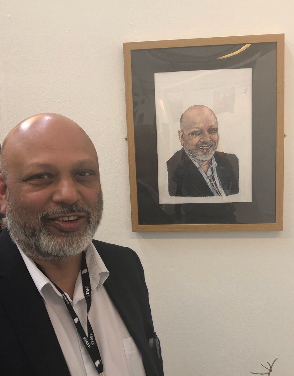 NathanKellyEdu's tweet photo. Baljit celebrating his 40 years @BradfordCollege with a wonderful portrait from staff @BdSchoolofArt #inspiringstaff https://t.co/RSAX7S0fW9