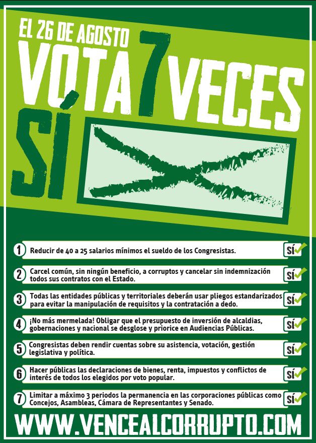 ClaudiaLopez's tweet photo. La #ConsultaAnticorrupción es una causa que nos puede unir como país, todos estamos cansados de la corrupción y queremos poner en cintura a los corruptos. Así que vamos el próximo 26 de agosto por 15millones de votos y vamos a marcar #7VecesSí @elespectador https://t.co/DMzZOZDL7v