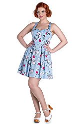 mod_and's tweet image. Hell Bunny Belinda Floral Retro 1950’s Pinup Vintage Dress #hellbunny #retro #vintagestyle #pinup #clothing #dress #dresses Beautiful pinup dress by Hell Bunny with print of flowers on a blue background. modandretro.com/hell-bunny-bel…
