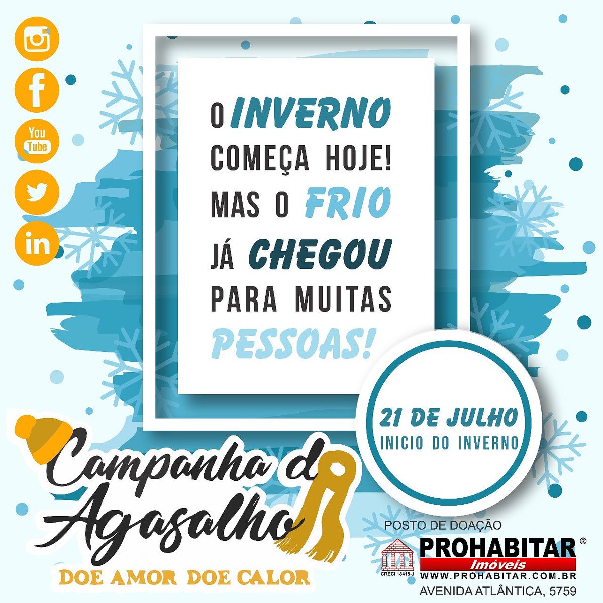 prohabitarsp's tweet photo. Campanha do Agasalho!
Doe Amor! Doe Calor!
#Prohabitar #ProhabitarImóveis #Imobiliária #Imóveis #CampanhaDoAgasalho #Solidariedade #Doação #Roupas #Frio #Inverno #VenhaFazerParte https://t.co/x76ItWw9xP
