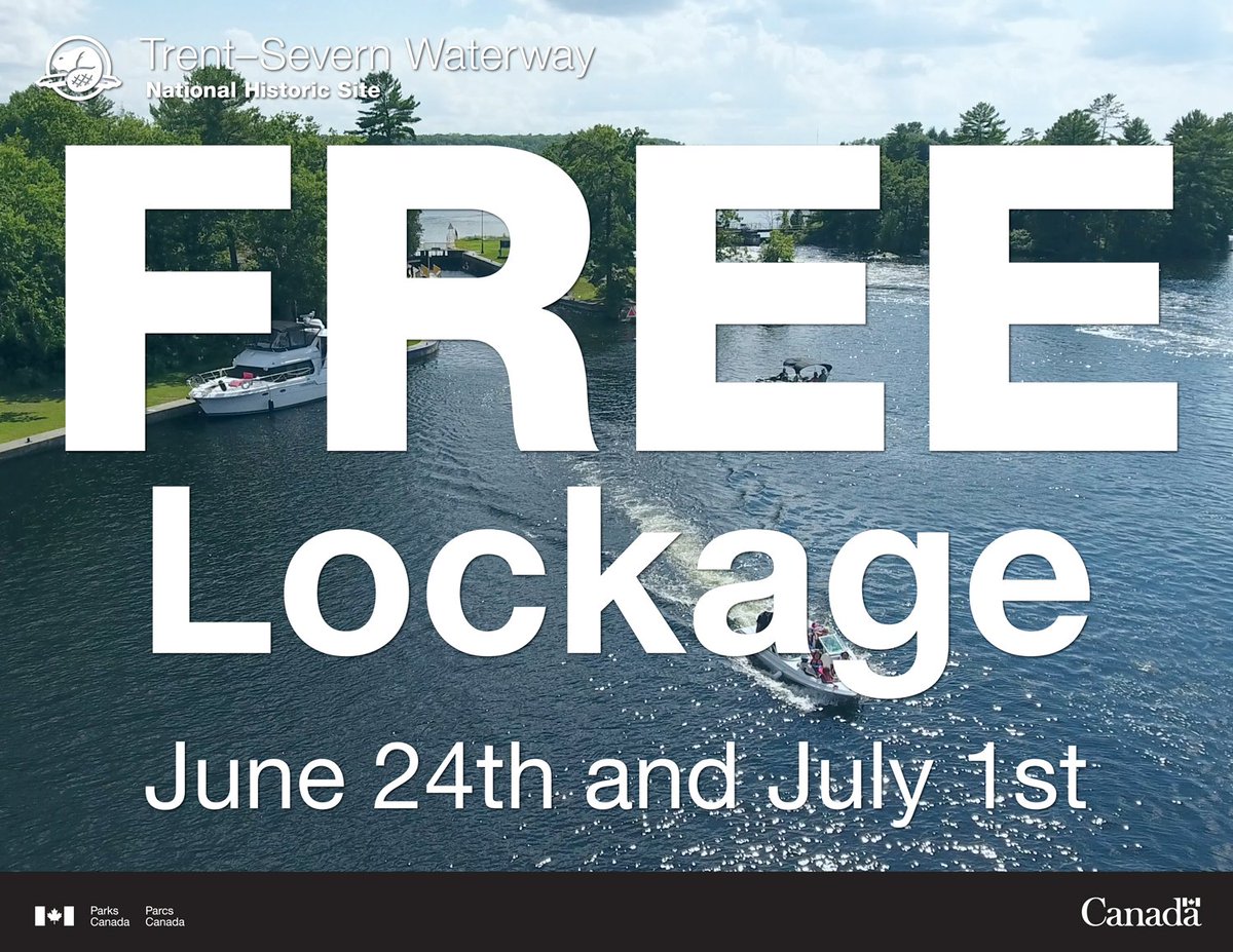 Celebrate #LockNPaddle and #CanadaDay with FREE lockage on June 24th and July 1st. Tomorrow is the start of our long hours. The Waterway will be opening at 9am and last lockage will be at 5:30pm Monday – Thursday, weekend hours remain the same. ow.ly/9cbj30kBMjk
