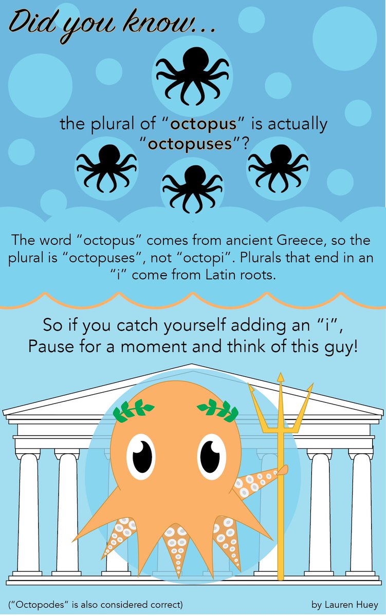 Happy #CephalopodWeek! It's the perfect time to share this little cartoon I've been working on. I'm a ~sucker~ for etymology  #octopus #octopuses