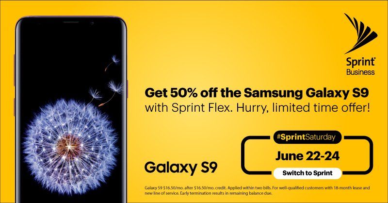 KimGreenKerr's tweet photo. We love to help #smallbiz spend less and innovate more. Hurry in for #SprintSaturday this weekend to get sizzling savings 💰 like the Samsung Galaxy S9 for 50% off with Sprint Flex lease! Find a store: https://t.co/nC3JqiTENb  Check out the S9 offer: https://t.co/R1i29wGwXR https://t.co/bafa2pqVBd