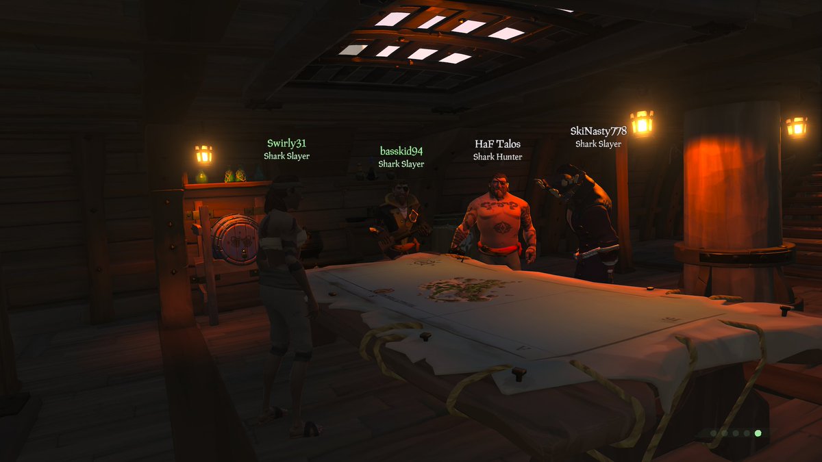 ptg_podcast's tweet photo. The #SkeletonThrones journey last week in @SeaOfThieves. We made peace with strangers, bananas were offered. Scaled high reaches and sat on thrones as one. @PeteBarell accidentally killed Witty in a skirmish, RIP. At eves end, new friends marked the map for us. Thanks @RareLtd! https://t.co/w9tBtVLVPT