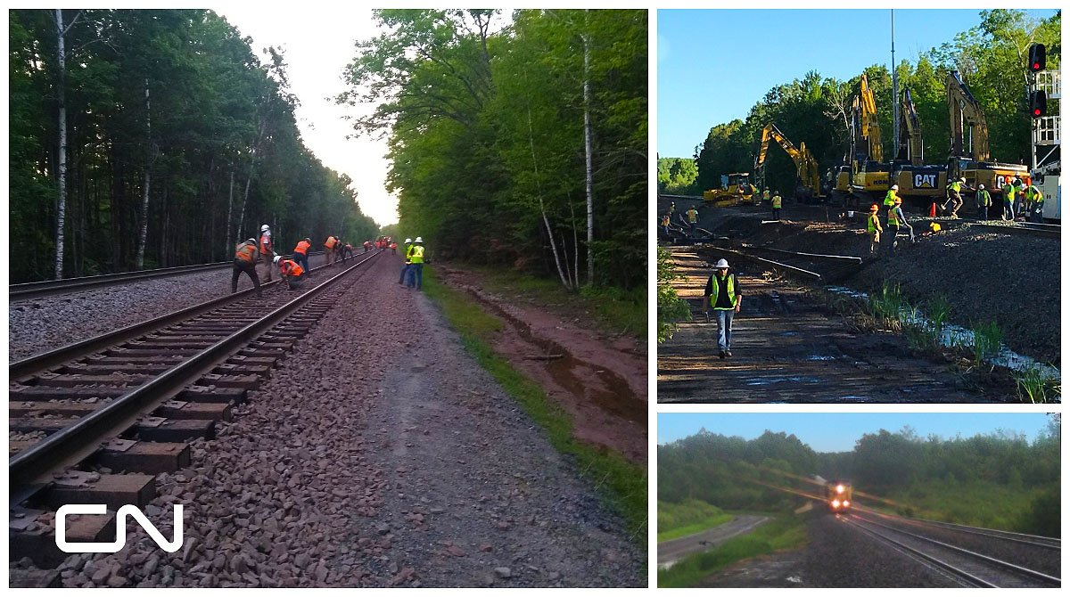 CNRailway's tweet photo. As of last week we have a new four mile double track section at one of our busiest locations on our Superior Subdivision between Winnipeg and Chicago. https://t.co/3u6SeSL34A