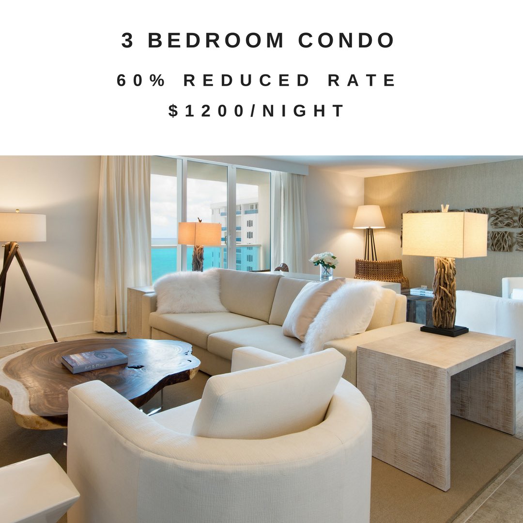 3 bedroom direct ocean condo available for rent. 2,492 SqFt | 231 SqFt/m2 | 3 Beds | 3 Baths | private balcony. $1000/night USD - 60% savings. 📞Call to book 1-305-501-2040. #1hotel #luxury #hotel #miami #beach