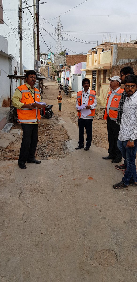 Inspecting the proposed CC ROAD 11.50Lakhs near Grace High school , Fatimanagar; CRZ with SE and EE