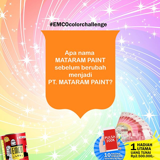 Jawab melaui DM/PM ya. Jangan jawab di kolom komentar. Jadi yang tercepat dan jawab paling tepat karena UANG TUNAI Rp2.500.000,- menunggumu!

#EMCO LUX #cat #kuisramadhan #lebaran #puasa #ngabuburit #infokuis #info_kuis #kuisseru #kuisinstagram #giveaway #giveawayindo #freegiveaw