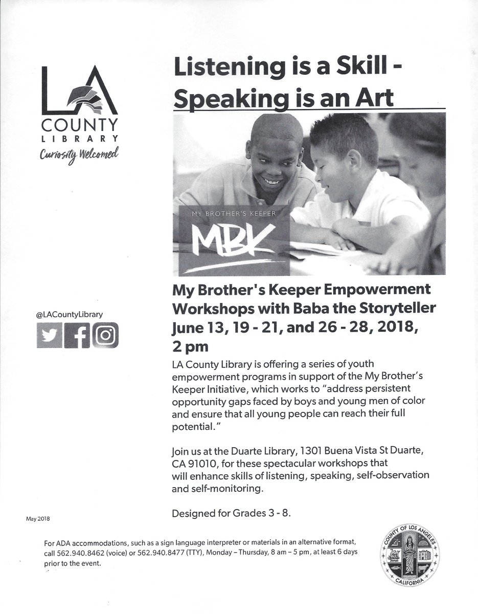 Obsessed_Writer's tweet photo. I’m feeling fulfilled and challenged, in a good way, with my work under #mybrotherskeeper @lacountylibrary. I look forward to each and every session. https://t.co/BQZ5XGSPdO https://t.co/w7SDXTfqee
