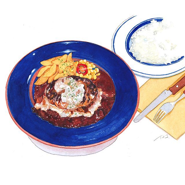 Twitter पर イナコ Humburg Lunch ニックストックのハンバーグランチ Watercolor Watercolorpainting Aquarelle Illustration Foodillustration Watercolorfood Foodpainting Foodillustratior Illustratedfood Yammy おいしい 食べ物イラスト 水彩