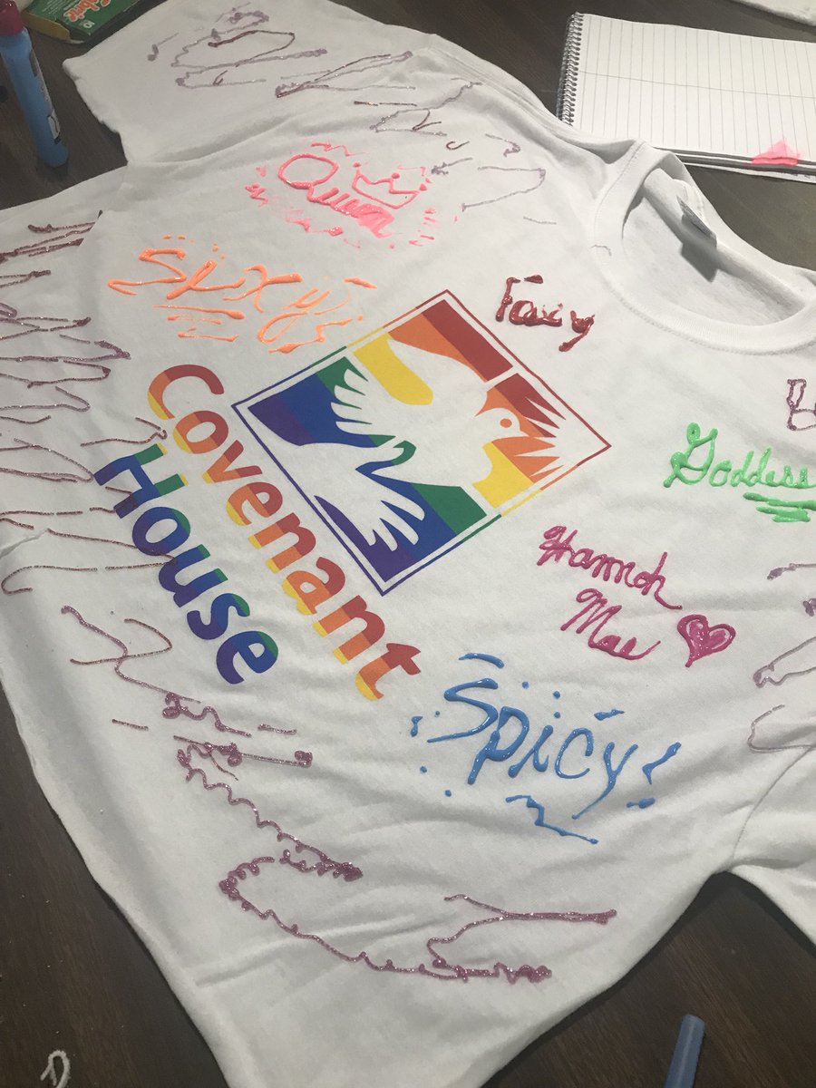 PastorShak's tweet photo. @CovenantHouse NY youth and volunteers getting ready for the #NYCPRIDE Parade at our T-Shirt decorating event. Look for our float!!! #CovUnity https://t.co/XU8QABympj