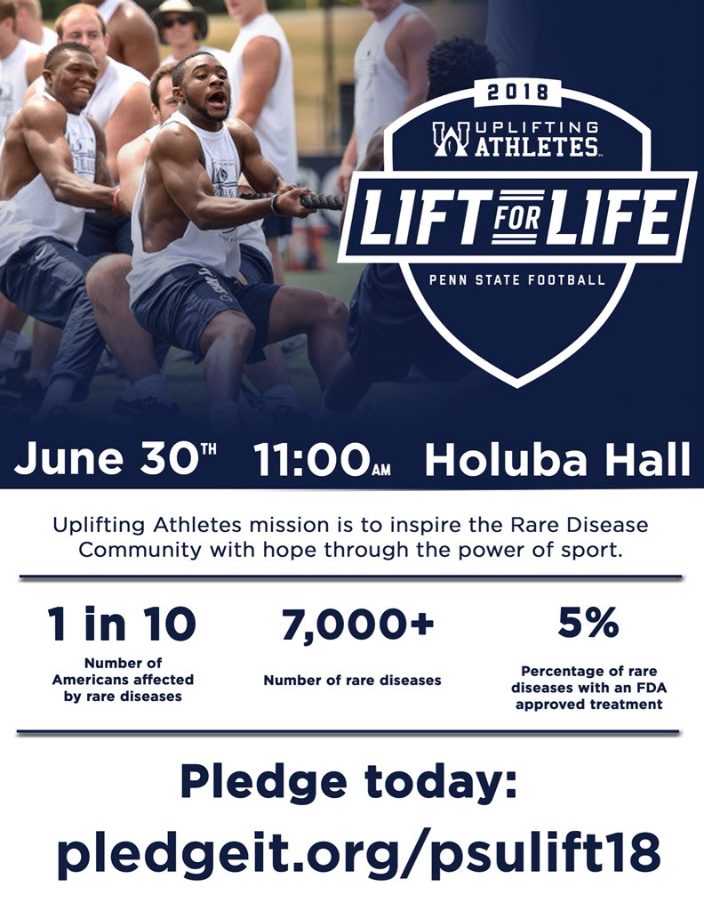 52batesryan's tweet photo. Set the date! June 30th 11:00am! Come out and support PSU Uplifting Athletes in our mission to raise awareness for our rare disease community. Click on the link below to contribute to our cause in fighting rare diseases! Every bit little bit counts! https://t.co/GxVrCqovaM https://t.co/h51BPhTOGK