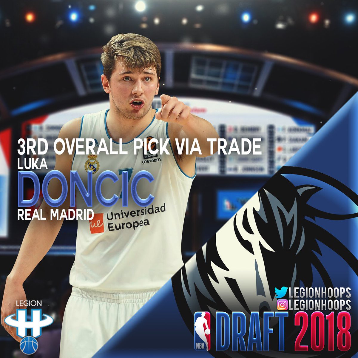 LegionHoops's tweet photo. BREAKING: Mavericks trade up to No. 3 and select Luka Doncic. Wow. https://t.co/THJRtwputz