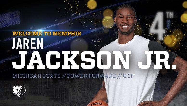memgrizz's tweet photo. With the No. 4 pick in the 2018 #NBADraft the Memphis Grizzlies select @jarenjacksonjr! https://t.co/JUUpCcSyBx