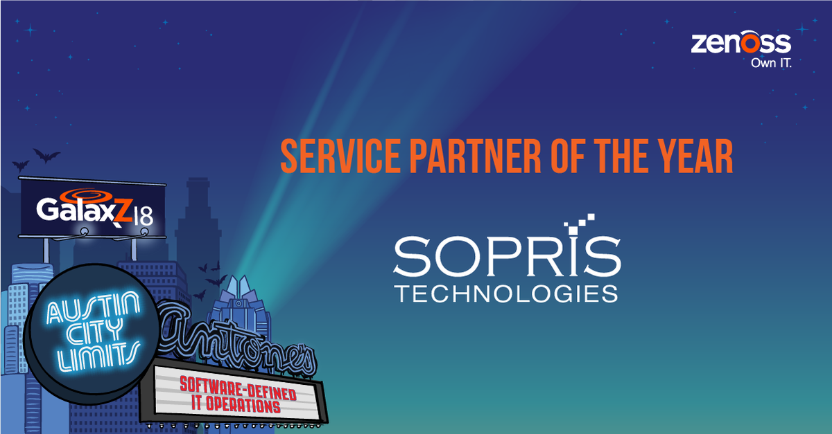 zenoss's tweet photo. We can't thank you enough for your support, @SOPRIStec. Congratulations on winning the Service Partner of the Year #GalaxZ18 #ZAward! https://t.co/Ii4nktBEaT