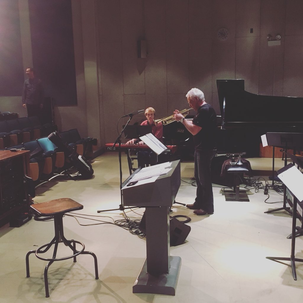 PaulLeesOnKeys's tweet photo. #tbt to playing with former Tonight Show bandleader @doc_severinsen this past April!  His range at age 90 is just unbelievable! #jazz #unt #university #college #bigband #band #ensemble #group #music #rehearsal #musician #musicians #piano #pianist #denton #texas https://t.co/yOBotYbRfU