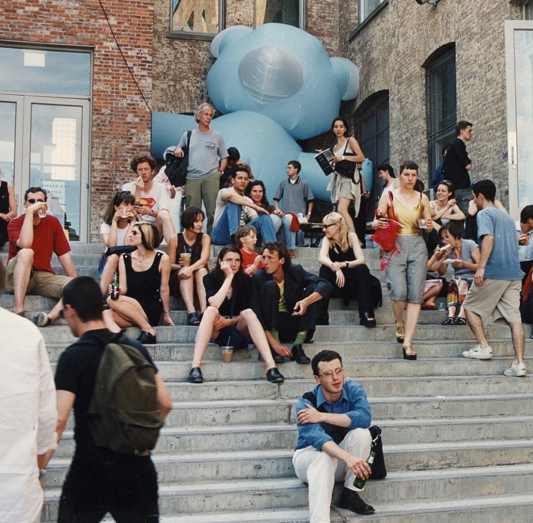 MoMA PS1 on "First day of summer mood #TBT to the very Warm Up 1998, chock full of 90s outfit realness. The blow-up sculpture by #Gelitin is a