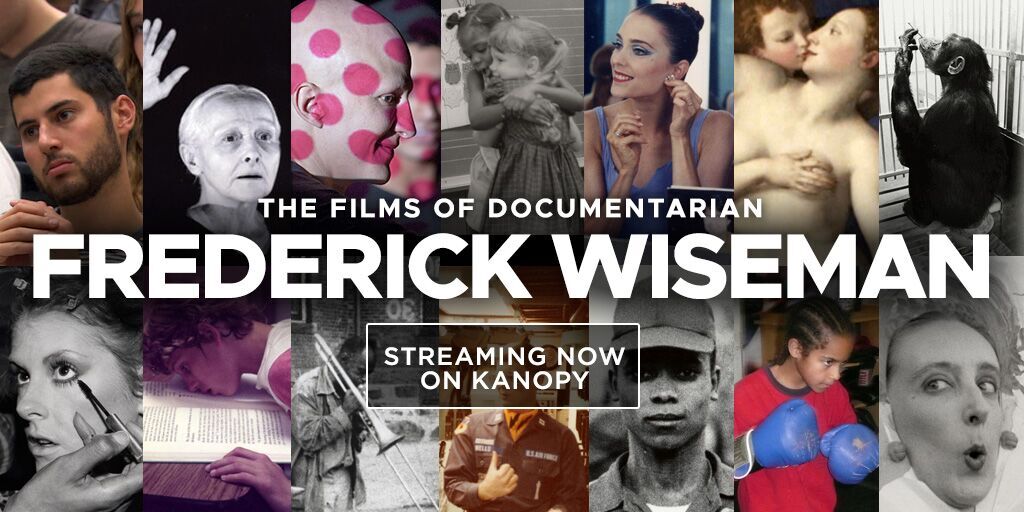 a collage of movie posters and images from the filmmaker Frederick Wiseman