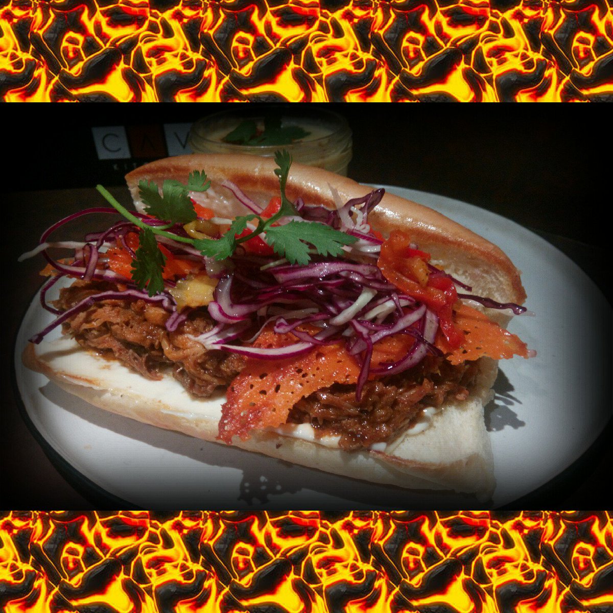 ChefIanHutchins's tweet photo. BBQ Pulled Pork Sandwiches always get the same thing... Coleslaw, Pickles, soggy Bun, etc.
Not Me... Pulled Pork | Pickled Banana Pepper Slaw | Cheddar Crisp | Mayo | Italian Loaf
#ImNotBoring #TryMe #EatMe
#PulledPork #TwistedBBQ
Available June only! https://t.co/v1I3x6qPaC