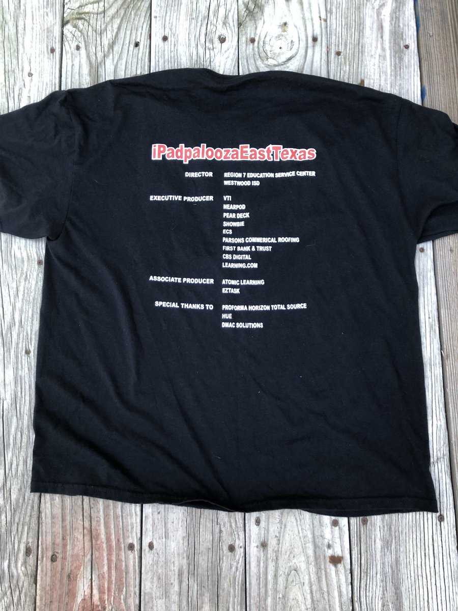 wadestanford's tweet photo. With #ipadeasttx changing to #techquest18 this year,this shirt from last year should b a collector’s item! Also great trivia question:Which school district hosted the last iPadpalozaEastTexas? @WestwoodISD @Region7ESC @Esc7Donna @kilgoretech @ESC7_TexasR @curryhj2000 @walkerESC7 https://t.co/Ti1M1y4vDD