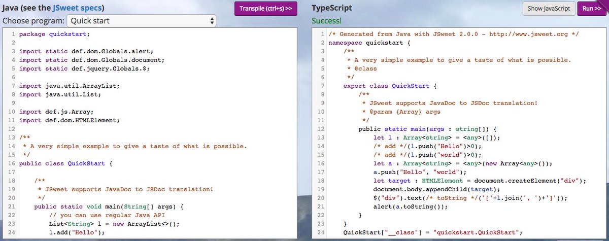 ulmdesign's tweet photo. Write #Java, run #javascript and #typescript (#es6) - https://t.co/Hevze6YFoE | #jsweet #webdev #maven #jdk #js #developer #javadev #opensource #APIs https://t.co/llEUtW07UV