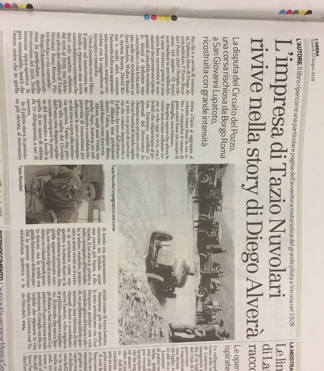 diego_stories's tweet photo. Oggi "T. Tazio Nuvolari Pozzo 1928" (Scripta Edizioni) è approdato sulle pagine culturali de L'Arena. 
Grazie a Danilo Castellarin per le belle parole, grazie a Scripta Edizioni per l'ottimo lavoro! https://t.co/bdJLLviUEP