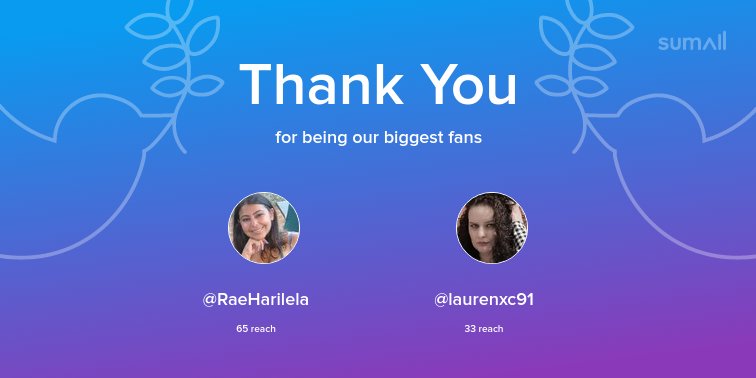 Our biggest fans this week: <a href="/RaeHarilela/">Reshma Harilela</a>, <a href="/laurenxc91/">Lauren-XantéClaassen</a>. Thank you! via sumall.com/thankyou?utm_s…