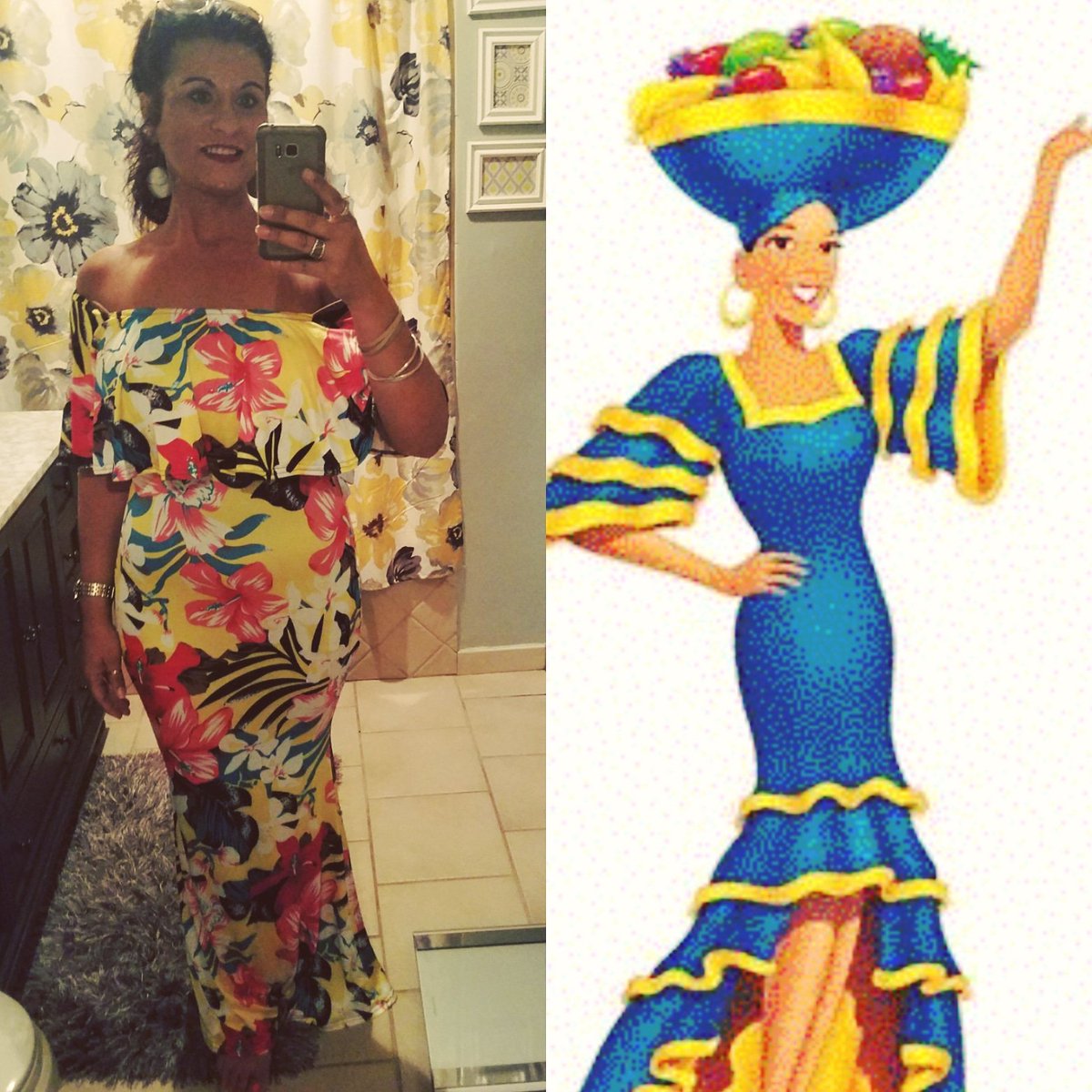CBartone's tweet photo. Well I ordered this dress for our cruise in January. I think all I need now is a bowl of fruit for my head!!!! 😂😂😂😂😂 #cruise  #cruisewear #chiquita #chiquitabanana https://t.co/jqGa2CmZdV