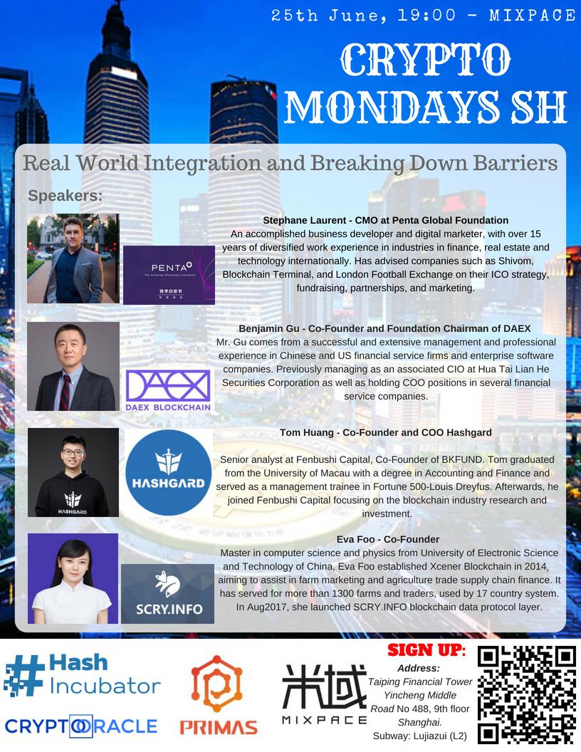 digitlyAsia's tweet photo. Who's ready for #CryptoMonday? 🙋Start next week off learning from the best of @Penta_GF @DaexBlockchain @Hashgard1 and @scryscry8, speaking on #blockchain and how we can improve integration and deteriorate barriers💡

@MIXPACE1 @CryptoOracleLLC @PrimasOfficial #HASHincubator https://t.co/95D8f9zpw3